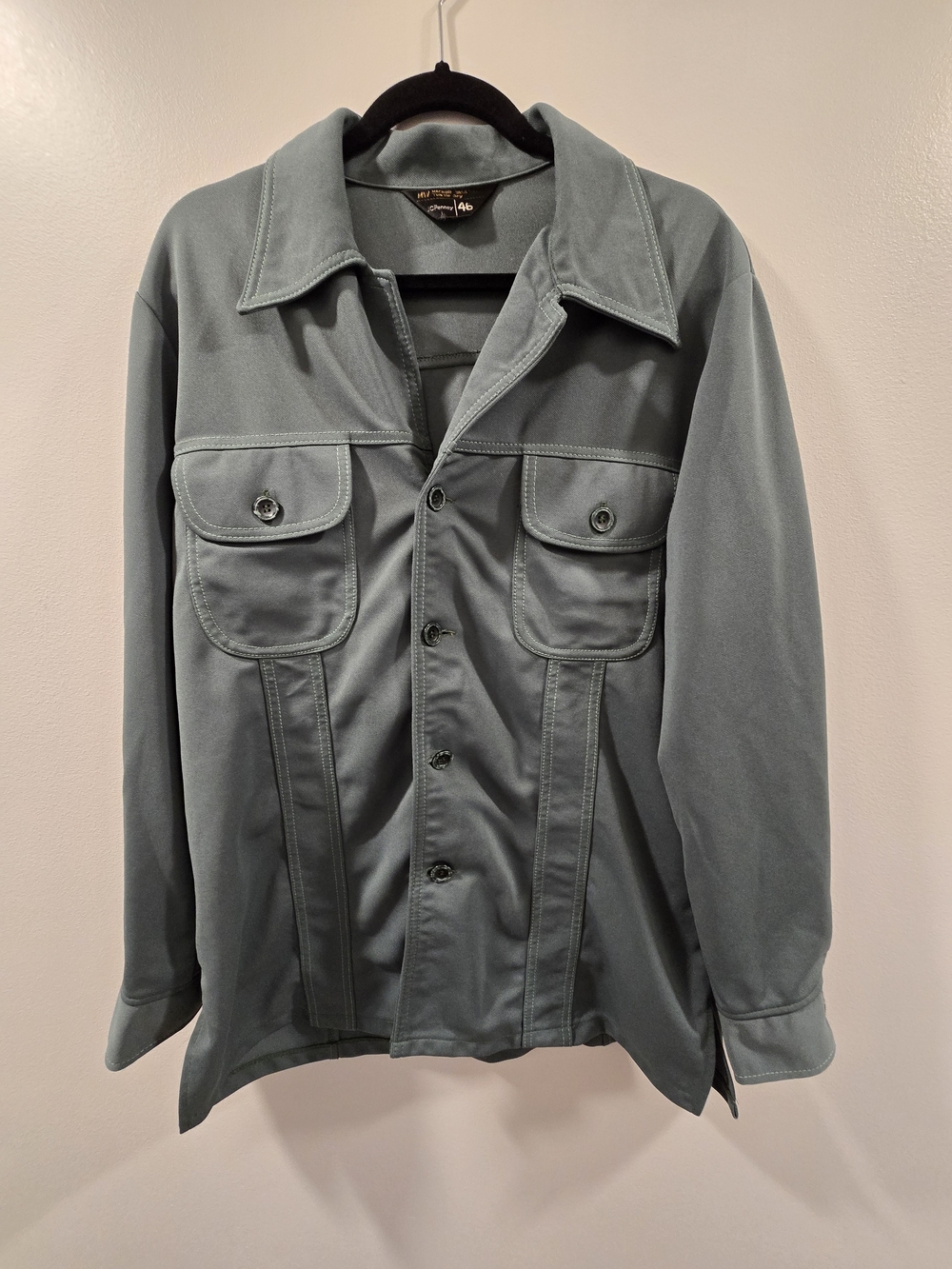 Vintage 70s JCPenney Sage Green Shirt Jacket Retro Boho Utility Shacket XL 46